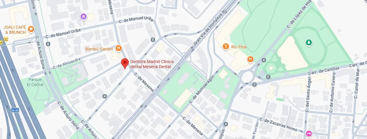 Mapa con la ubicación de Mesena Dental en C/ Emeterio Castaños 11, Madrid