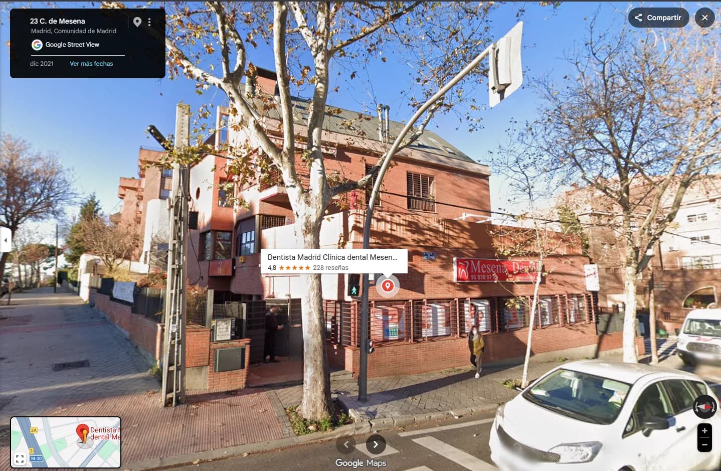 Vista de la fachada de Mesena Dental en C/ Mesena desde Google Street View